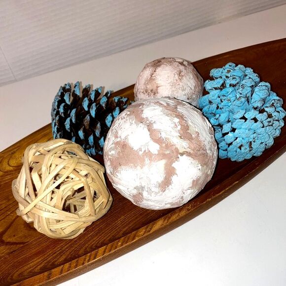 Coastal Nautical Accent Decorative Spheres Balls Jumbo Pine Cones Home Decor - Picture 2 of 11